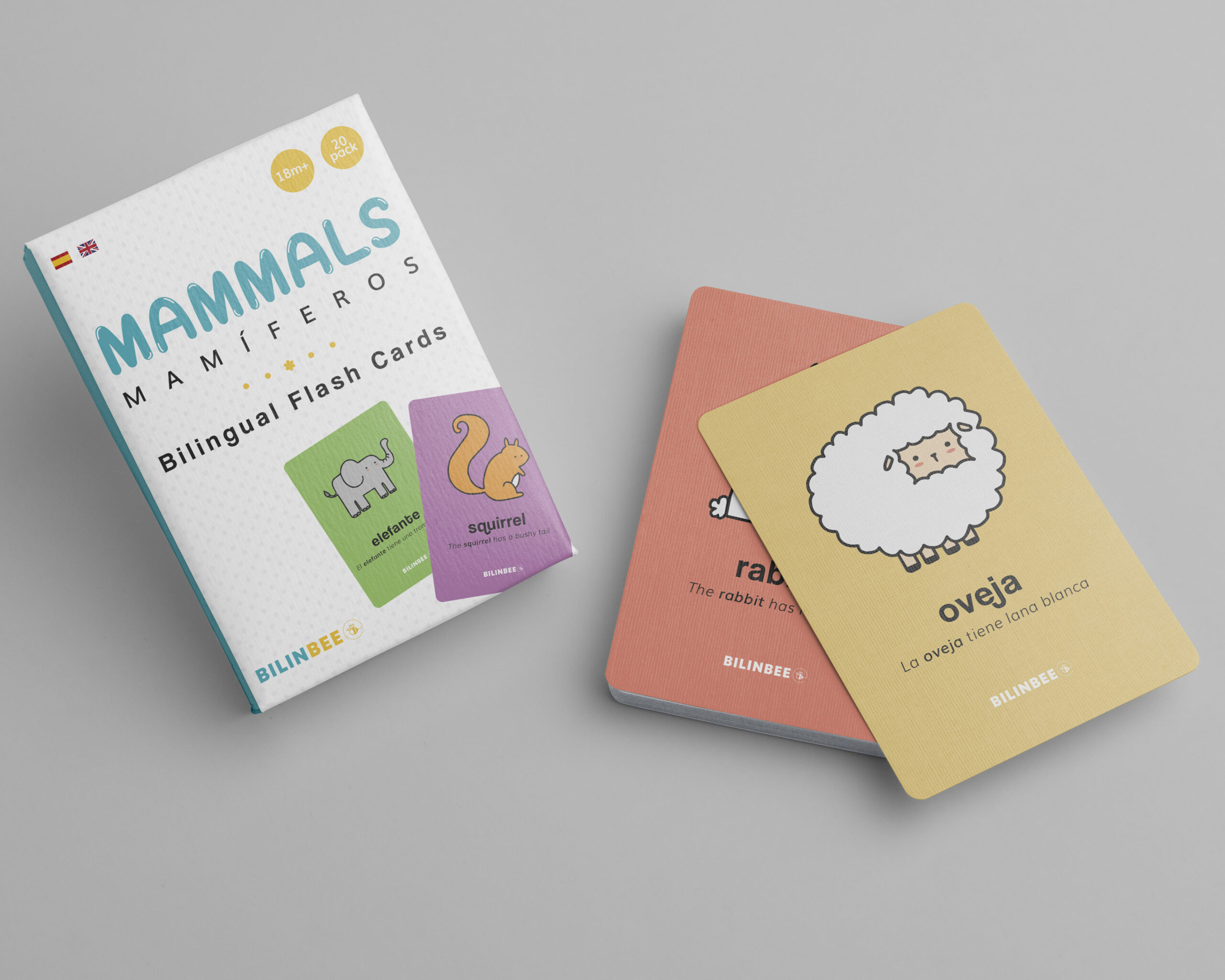 Set of 20 bilingual flashcards spanish english mammals edition bilinbee