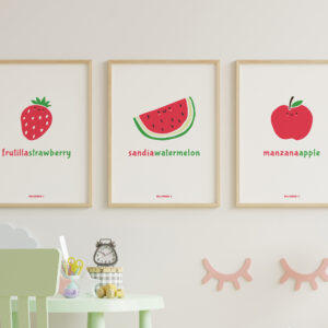 Set 3 bilingual posters apple watermelon strawberry bilinbee