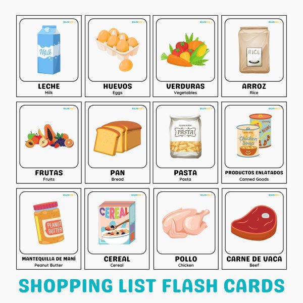 Shopping List Flash Cards Spanish English